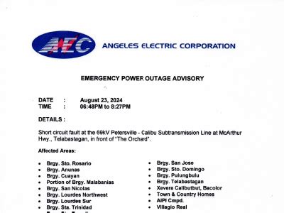 power interruption angeles city today|System Advisories – Angeles Electric.